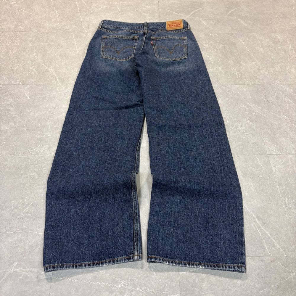 Levis Superlow Wide Leg Jeans Dark Wash Blue Denim Size 27 Double Button 4263